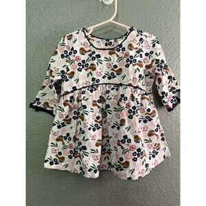 Hannah Andersson Girls Mini Twirl Dress 100/4 White Floral Bird Fit & Flare Play